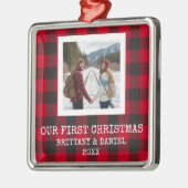 Rustic Buffalo Plaid First Christmas Metalen Ornament (Links)