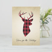 Rustic Buffalo Plaid Hert Feestdagenkaart (Staand voorkant)