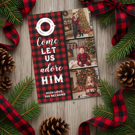Rustic Buffalo Plaid Kom, laat ons Hem aanbidden F Feestdagenkaart
