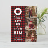 Rustic Buffalo Plaid Kom, laat ons Hem aanbidden f Feestdagenkaart (Staand voorkant)