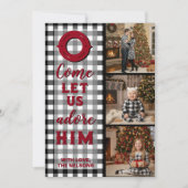 Rustic Buffalo Plaid Kom, laat ons Hem aanbidden f Feestdagenkaart (Voorkant)