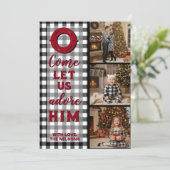 Rustic Buffalo Plaid Kom, laat ons Hem aanbidden f Feestdagenkaart (Staand voorkant)