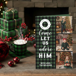 Rustic Buffalo Plaid Komt, Laat Ons Hem Aanbidden  Feestdagen Kaart