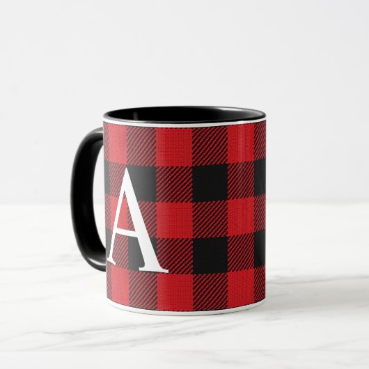 Rustic Buffalo Plaid Lumberjack Monogrammed Mok (Voorkant links)
