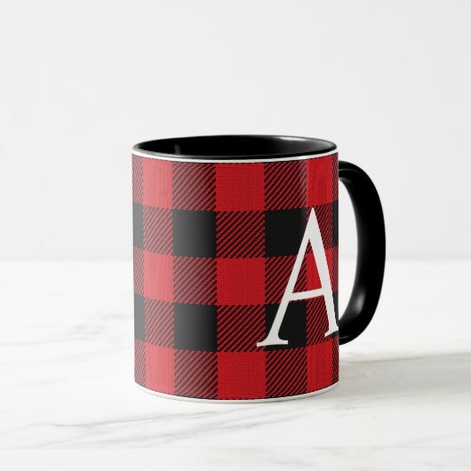 Rustic Buffalo Plaid Lumberjack Monogrammed Mok (Voorkant rechts)