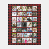 Rustic Buffalo Plaid Monogram Fotocollage Rood Fleece Deken (Voorkant)