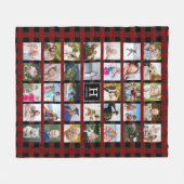 Rustic Buffalo Plaid Monogram Fotocollage Rood Fleece Deken (Voorkant (Horizontaal))