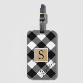 Rustic Buffalo Plaid Monogram Naam Zwart Wit Bagagelabel (Voorkant (verticaal))