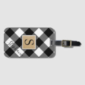 Rustic Buffalo Plaid Monogram Naam Zwart Wit Bagagelabel (Voorkant (horizontaal))