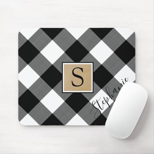 Rustic Buffalo Plaid Monogram Script Naam Muismat (Met muis)