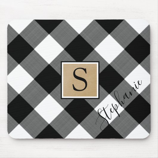 Rustic Buffalo Plaid Monogram Script Naam Muismat (Voorkant)