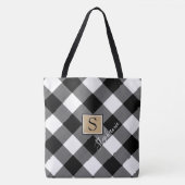 Rustic Buffalo Plaid Monogram Zwart-Wit Tote Bag (Voorkant)
