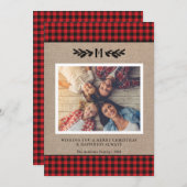 Rustic Buffalo Plaid Monogrammed Photo Christmas  Feestdagenkaart (Voorkant / Achterkant)