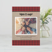 Rustic Buffalo Plaid Monogrammed Photo Christmas  Feestdagenkaart (Staand voorkant)