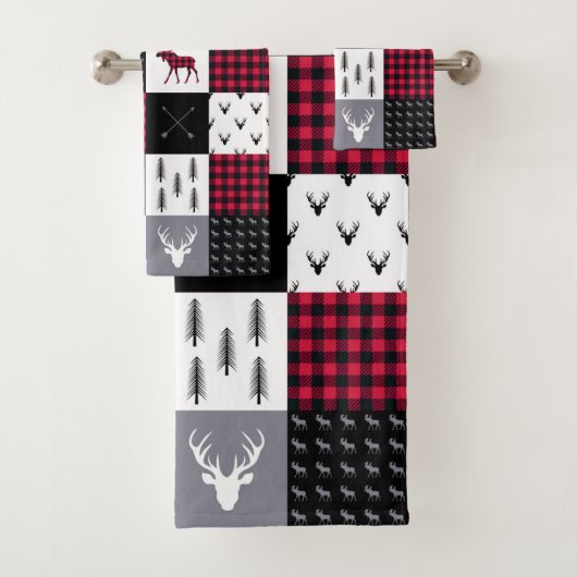 Rustic Buffalo Plaid Patchwork Rood Wit Kerstmis Bad Handdoek (Insitu)