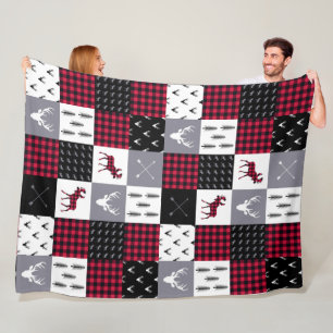 Rustic Buffalo Plaid Patchwork Rood Wit Kerstmis Fleece Deken