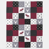 Rustic Buffalo Plaid Patchwork Rood Wit Kerstmis Fleece Deken (Voorkant)