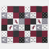 Rustic Buffalo Plaid Patchwork Rood Wit Kerstmis Fleece Deken (Voorkant (Horizontaal))