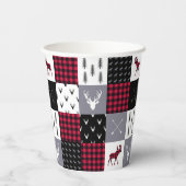 Rustic Buffalo Plaid Patchwork Rood Wit Kerstmis Papieren Bekers (Achterkant)