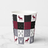 Rustic Buffalo Plaid Patchwork Rood Wit Kerstmis Papieren Bekers (Rechts)