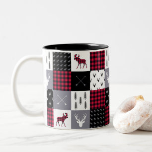 Rustic Buffalo Plaid Patchwork Rood Wit Kerstmis Tweekleurige Koffiemok