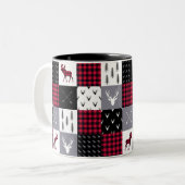 Rustic Buffalo Plaid Patchwork Rood Wit Kerstmis Tweekleurige Koffiemok (Voorkant links)