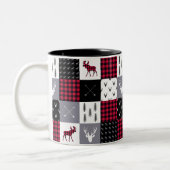 Rustic Buffalo Plaid Patchwork Rood Wit Kerstmis Tweekleurige Koffiemok (Links)