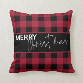 Rustic Buffalo Plaid Prettig Kerstfeest Modern Sch Kussen