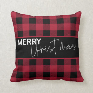 Rustic Buffalo Plaid Prettig Kerstfeest Modern Sch Kussen