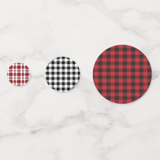 Rustic Buffalo Plaid Rood Zwart Wit Minimal Confetti (Voorkanten)