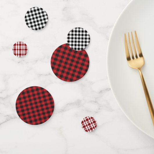 Rustic Buffalo Plaid Rood Zwart Wit Minimal Confetti (Groep)