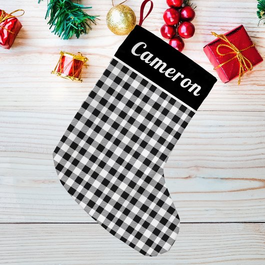 Rustic Buffalo Plaid Tartan Zwart wit Naam Kleine Kerstsok