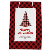 Rustic buffalo plaid tree gift bag personalized medium cadeauzakje (Achterkant)