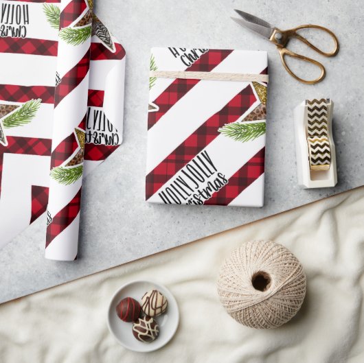 Rustic Buffalo Plaid Vrolijke Kerst Wrapping Pape Cadeaupapier (Crafts)