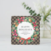 Rustic Buffalo Plaid Wreath Corporate Business Feestdagenkaart (Staand voorkant)