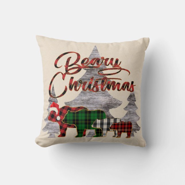 Rustic Buffalo Pset Beren Berry Kerstmis Kussen (Voorkant)
