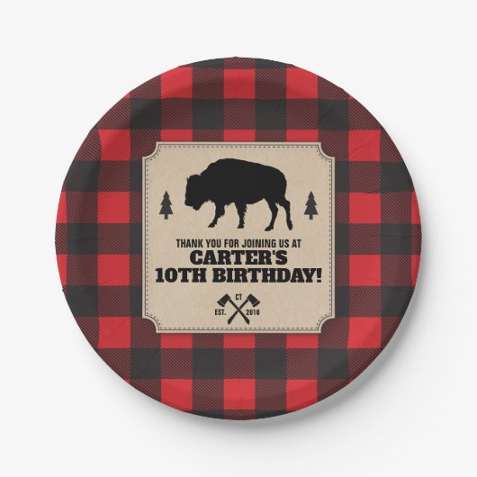 Rustic Buffalo Pset Bison Kraft Papieren Bordje (Voorkant)