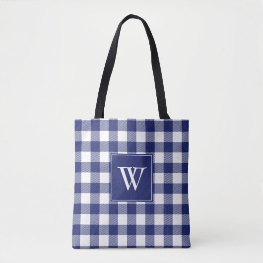 Rustic Buffalo Pset Blue White Monogram Initiaal Tote Bag (Voorkant)