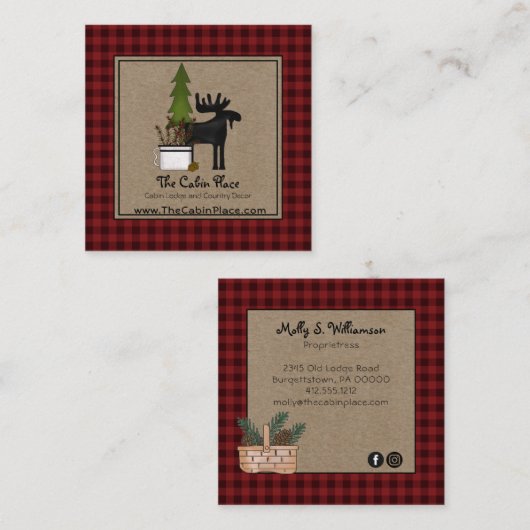 Rustic Buffalo Pset Cabin Lodge Style Vierkante Visitekaartje (Voorkant / Achterkant)