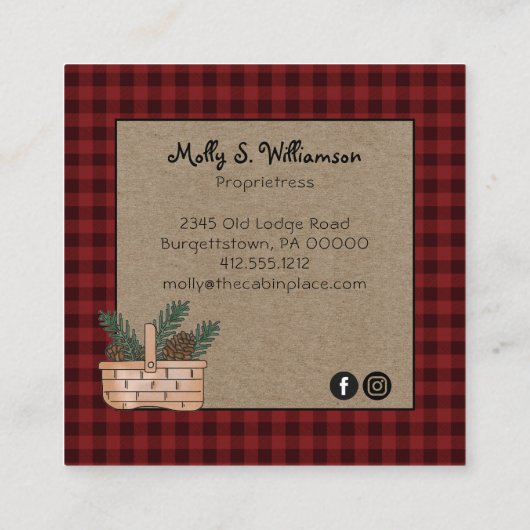 Rustic Buffalo Pset Cabin Lodge Style Vierkante Visitekaartje (Achterkant)