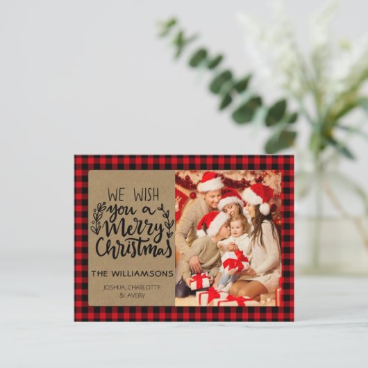 Rustic Buffalo Pset Kraft met kerstmis Briefkaart (Staand voorkant)