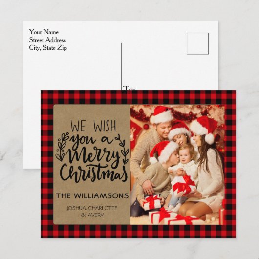 Rustic Buffalo Pset Kraft met kerstmis Briefkaart (Voorkant / Achterkant)