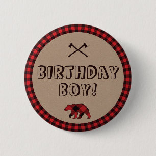 Rustic Buffalo Pset Lumberjack Birthday Boy/Girl Ronde Button 5,7 Cm