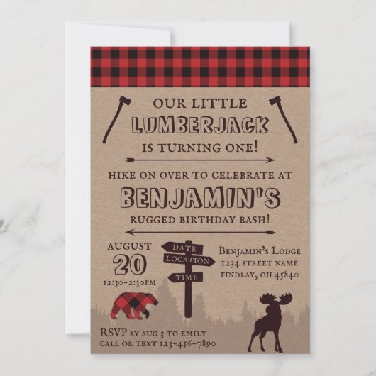 Rustic Buffalo Pset Lumberjack Birthday Thema Kaart (Voorkant)