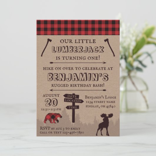 Rustic Buffalo Pset Lumberjack Birthday Thema Kaart (Staand voorkant)