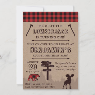 Rustic Buffalo Pset Lumberjack Birthday Thema Kaart