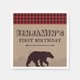 Rustic Buffalo Pset Lumberjack Birthday Thema Servet