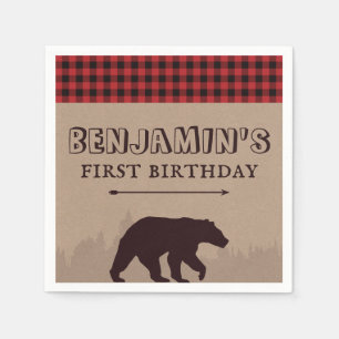Rustic Buffalo Pset Lumberjack Birthday Thema Servet