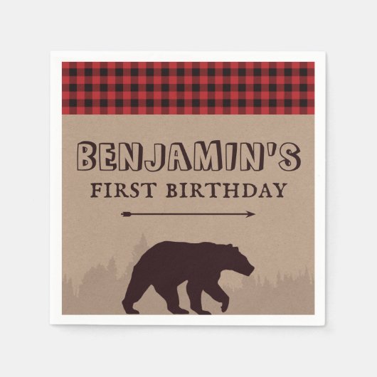 Rustic Buffalo Pset Lumberjack Birthday Thema Servet (Voorkant)