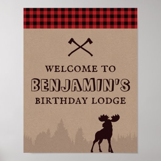 Rustic Buffalo Pset Lumberjack Birthday Welkom Poster (Voorkant)
